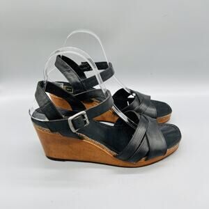 Frye Sandals Womens 8.5 Black Leather Strappy Buckle Ankle Strap Wedge Shoes